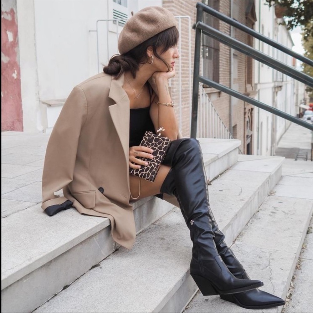 ZARA COWBOY OVER THE KNEE STRETCH LEATHER BOOTS 9 NWOT